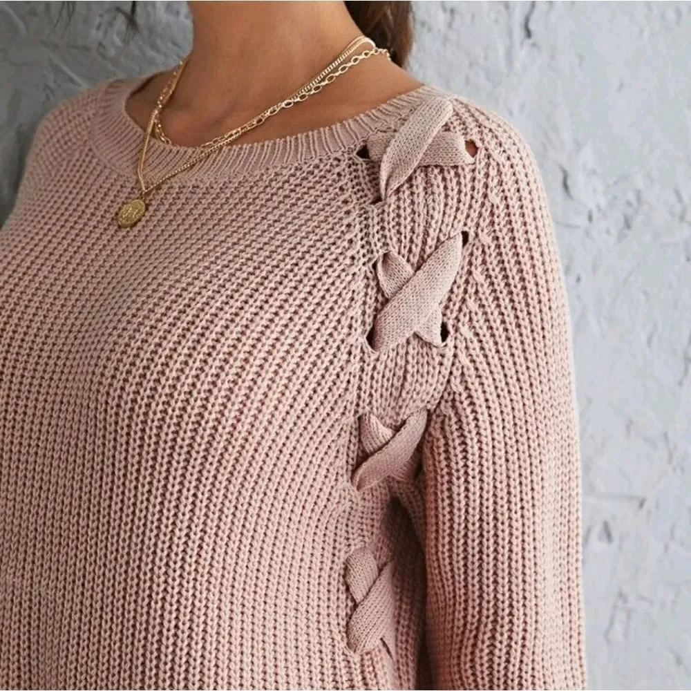 Lace Up Split Side Sweater
